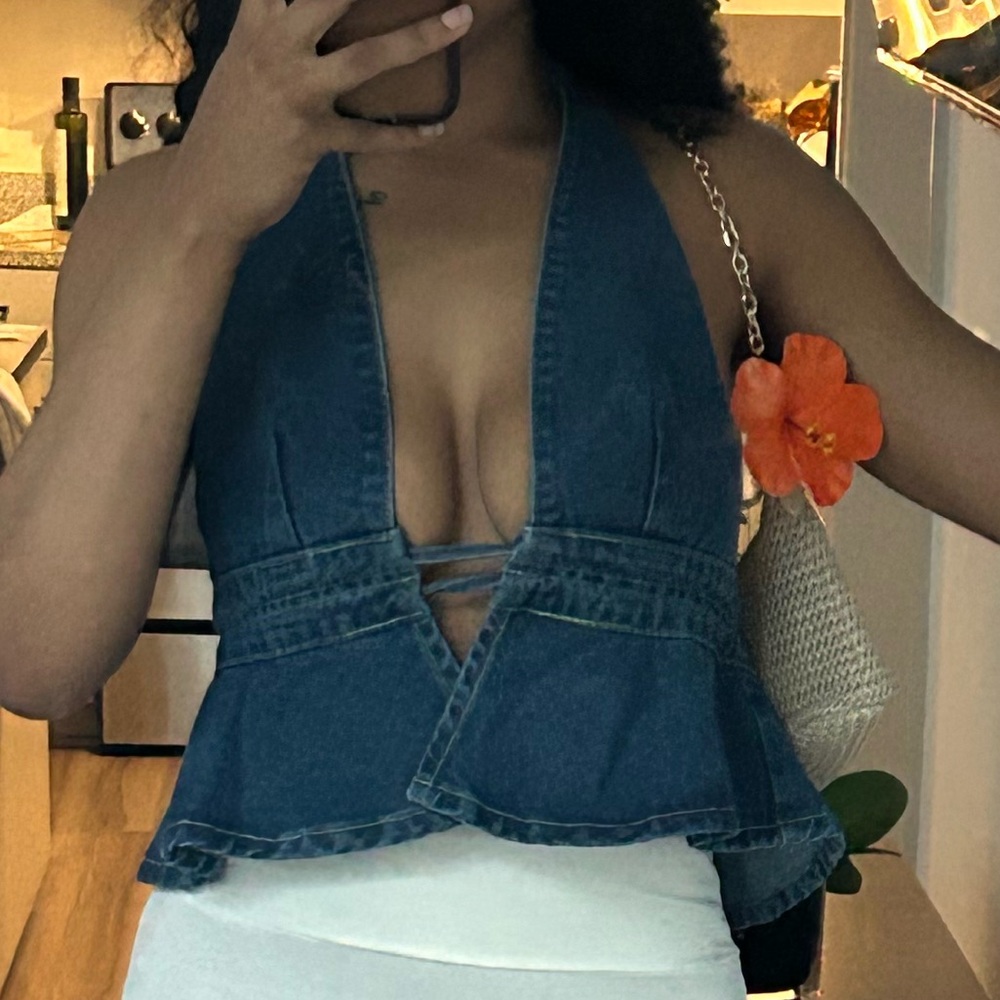 Halter top denim vest